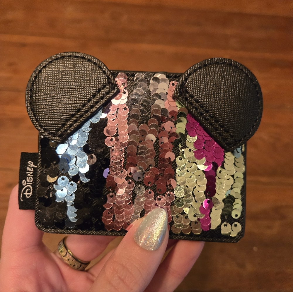 Disney Loungefly Sequin Mouse Ears Card Holder - Black and Multicolor
